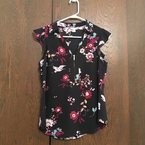 Candie's Zip Front Short Sleeve Floral Shirt